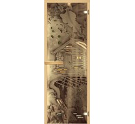 Дверь для бани АКМА АРТ с Фьюзингом ПЕЙЗАЖ 7х19 (8 мм, коробка осина)