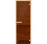 Дверь для бани АКМА Арт с Гравировкой СОФИЯ 7х19 (8 мм, коробка осина)