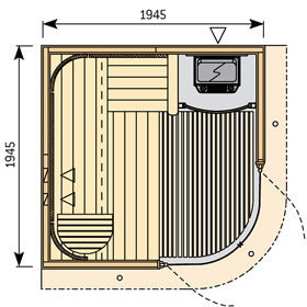 Сауна Harvia Rondium S2020KL (угловая, 1945x1945 мм, с печью и освещением в комплекте) (фото)