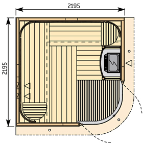 Сауна Harvia Rondium S2222KL (угловая, 2195x2195 мм, с печью и освещением в комплекте) (фото)