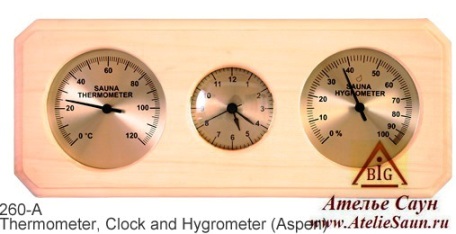 Термогигрометр с часами Sawo 260-ТНA (для предбанника) (фото)