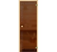 Дверь для бани АКМА Light Кноб 7х19 (бронза матовая с рисунком София, 6 мм, коробка хвоя, арт. 350Р)