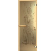 Дверь для бани АКМА АРТ с Фьюзингом ФЛАМИНГО 7х19 (8 мм, коробка осина)