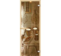 Дверь для бани АКМА АРТ с Фьюзингом ПРЕДБАННИК 7х19 (8 мм, коробка осина)
