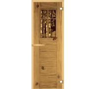 Дверь для бани АКМА АРТ с Фьюзингом ОКОНЦЕ 7х19 (8 мм, коробка осина)