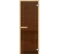Дверь для бани АКМА Арт с Гравировкой МЕАНДР 7х19 (8 мм, коробка осина)