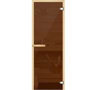 Дверь для сауны и бани АКМА Aspen M 7х18 (бронза, 8 мм, коробка осина, арт. 263M)