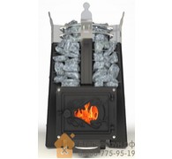 Печь ДобросталЬ Августа стоун стронг со стеклом (черная, с теплообменником справа) - фото