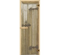 Дверь для сауны АКМА Арт-серия GlassJet СТАРОЕ ДЕРЕВО 7х19 (коробка осина, петля оливка, арт. 311М)