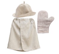 Комплект банный Linen Steam Натюрель (шапка, рукавица, килт)
