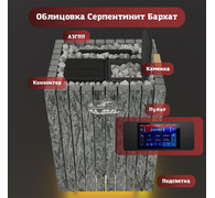 Паротермальная электрическая печь ВВД ПАРиЖАР Футурус 14 кВт (с пультом, серпентенит Бархат, 380 В)